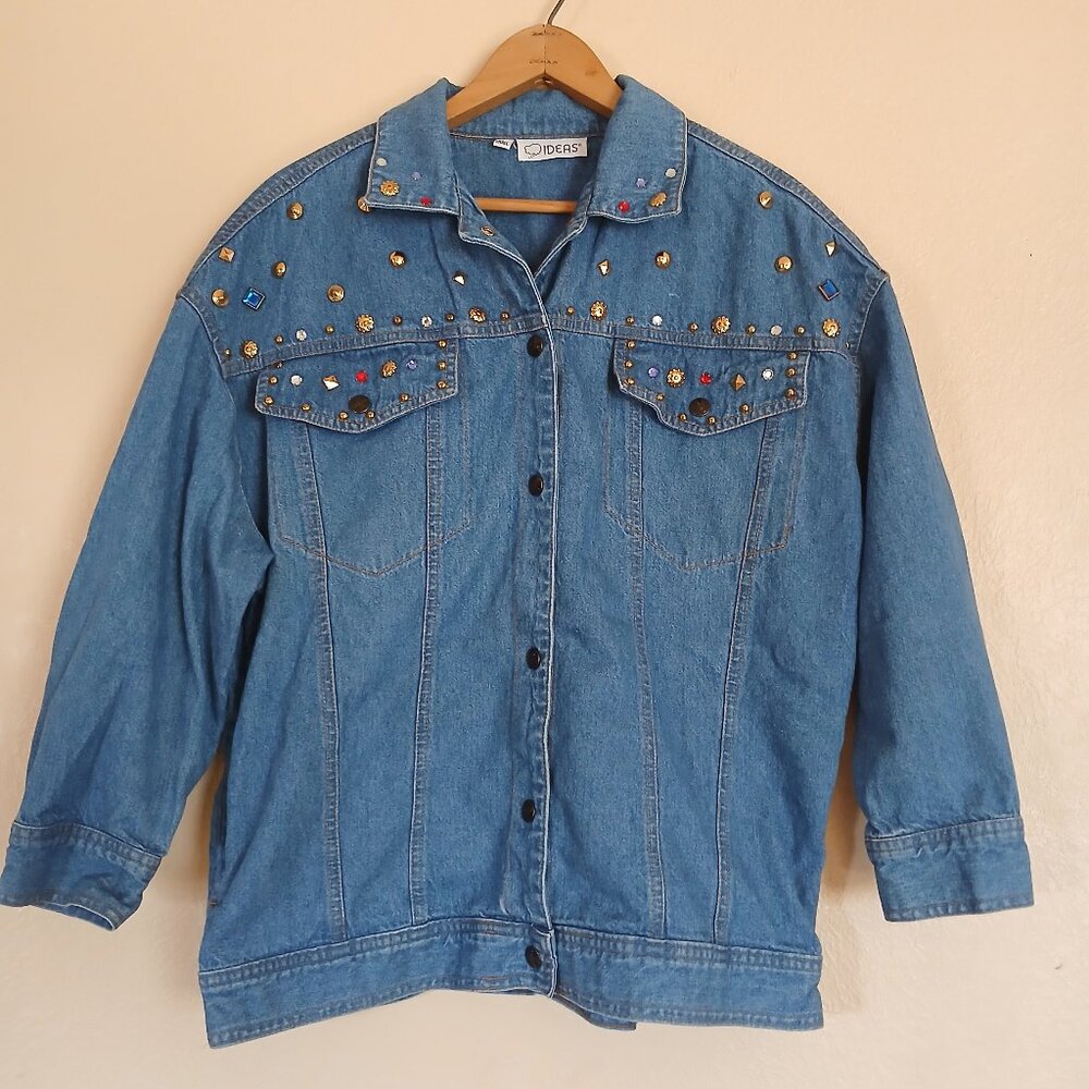 Vintage Ideas Bedazzled Denim Jean Jacket Women's Small